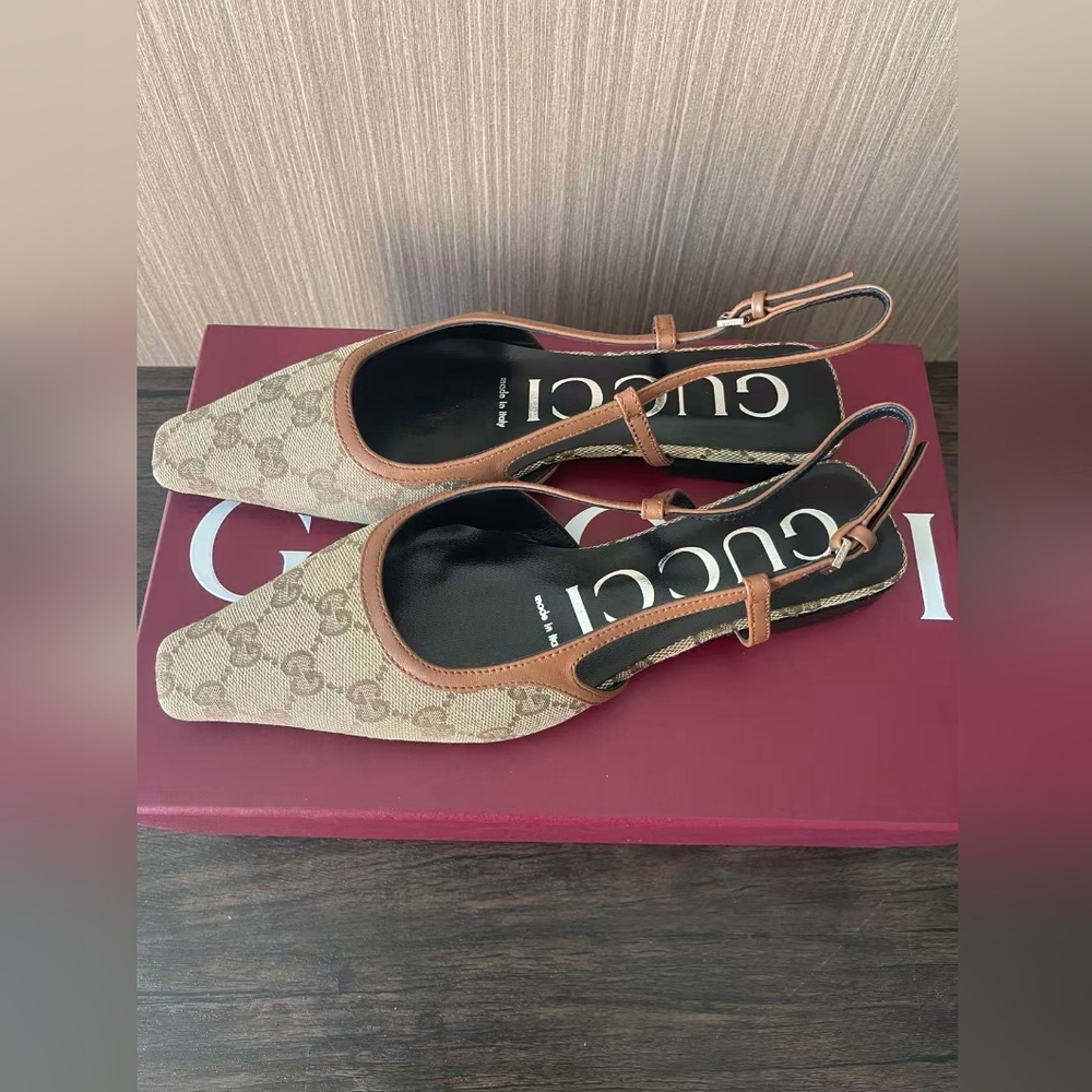 Gucci Beige Monogram Slingback Flats - Picture 6 of 7